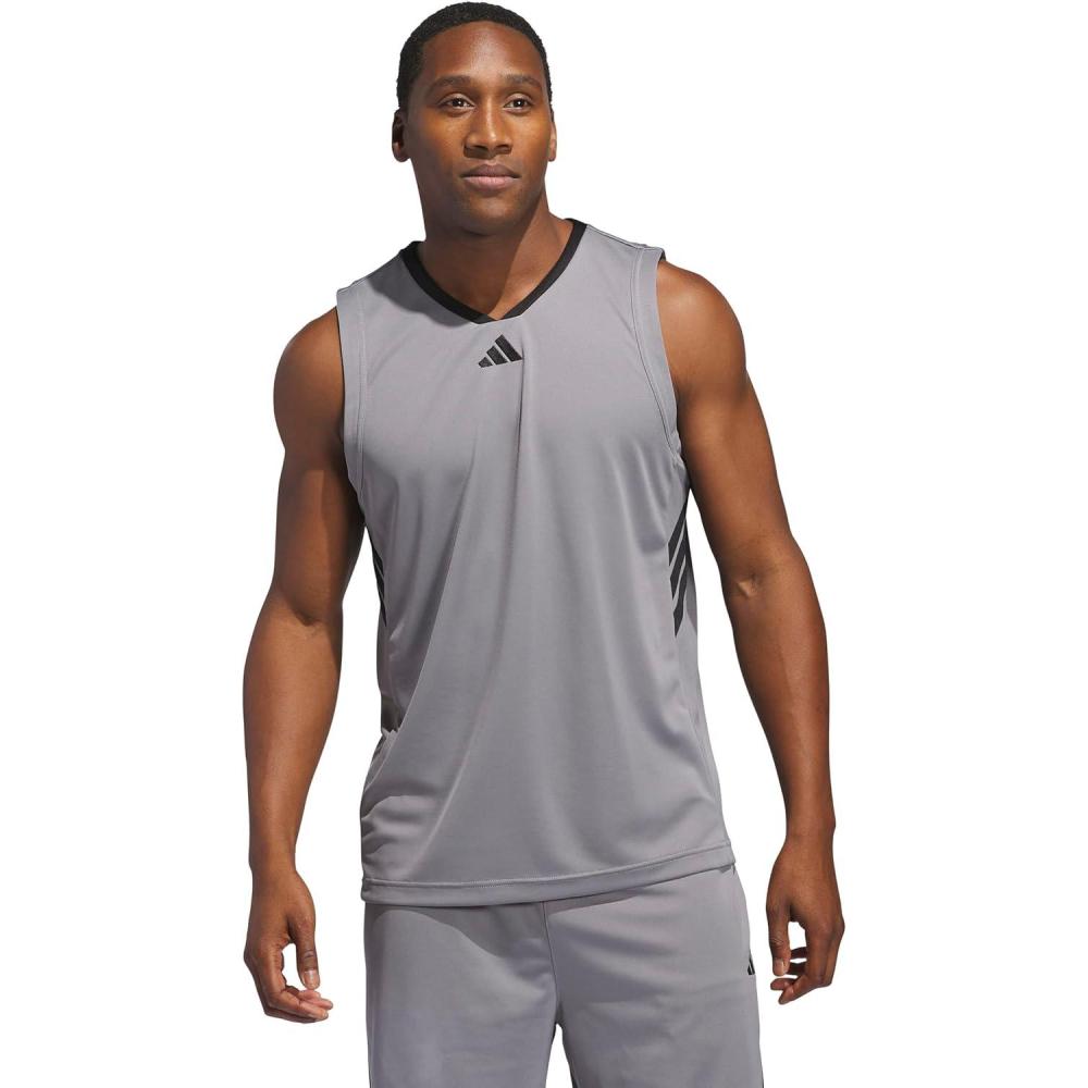 imageadidas Mens Basketball Legends 3Stripes Tank TopGreyBlack