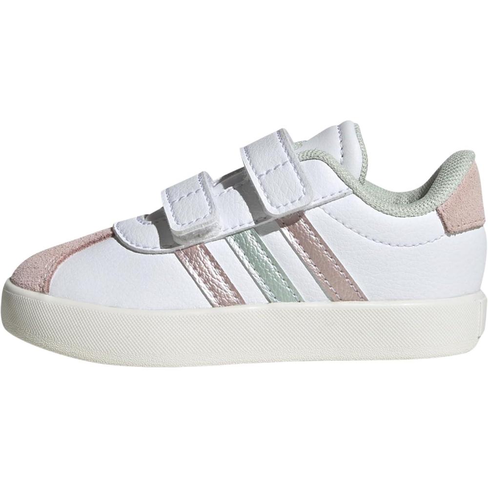 imageadidas UnisexChild Vl Court 30 Hook ampamp LoopFtwr White Linen Green Met Sandy Pink Met
