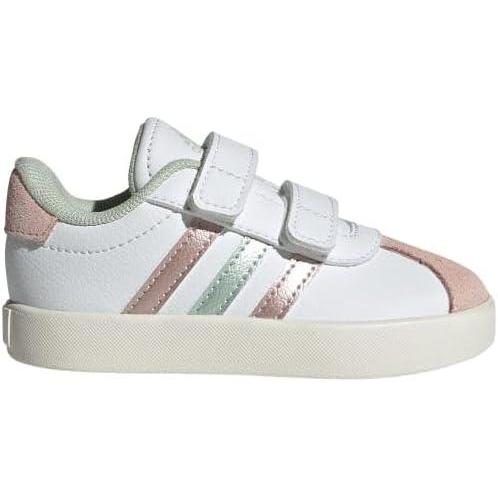 imageadidas UnisexChild Vl Court 30 Hook ampamp LoopWhiteLinen Green MetallicSandy Pink Metallic