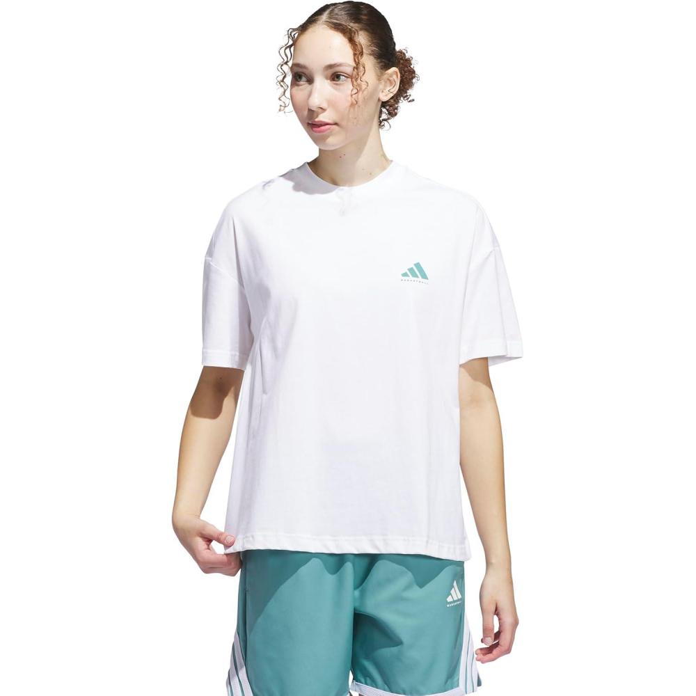 imageadidas Womens Basketball Graphic TShirtWhitePowder Teal