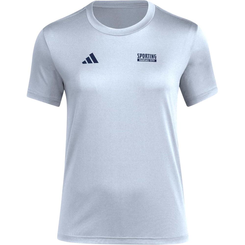 imageadidas Womens Sporting Kansas City Local Warp PreGame Short Sleeve TShirtSmoke BlueSporting Kansas City