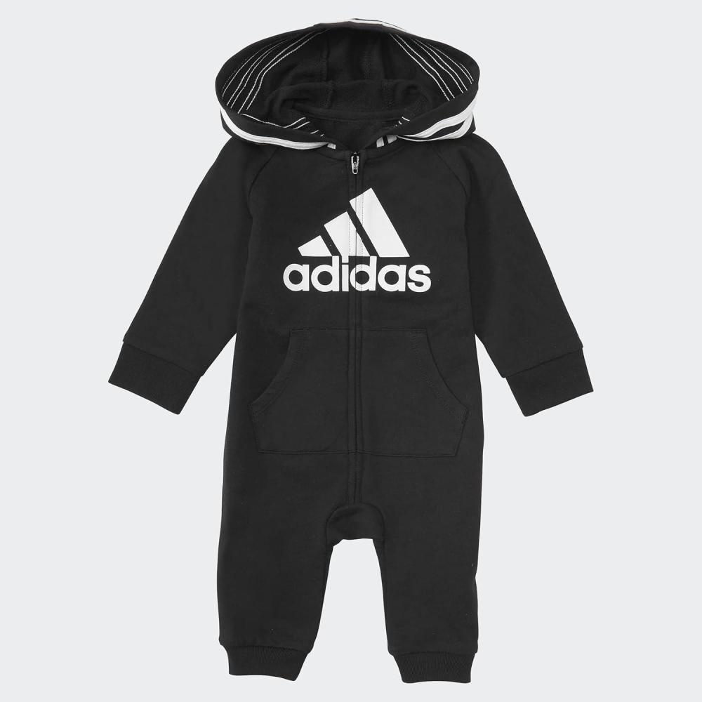 imageadidas unisex baby Infant Girls and Boys Long Sleeve Hooded Coverall Overalls Black 3 Months US