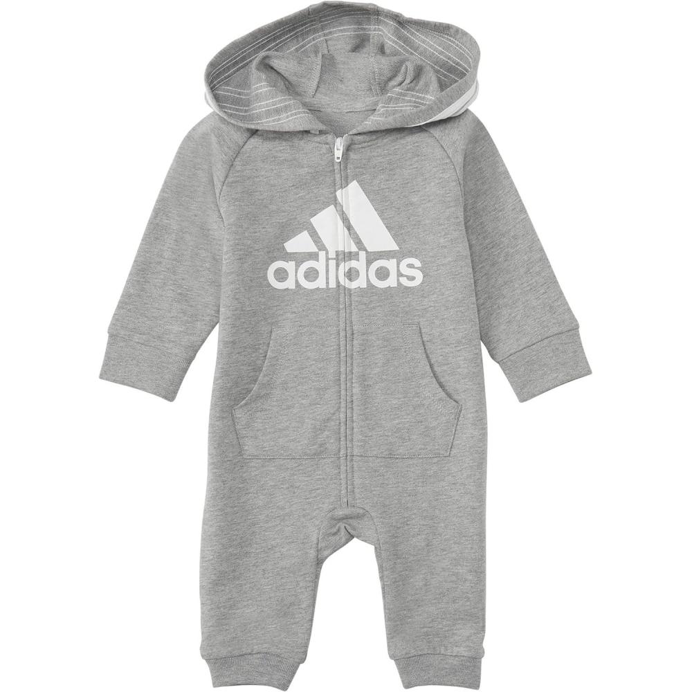 imageadidas unisex baby Infant Girls and Boys Long Sleeve Hooded Coverall Overalls Medium Grey Heather 3 Months US