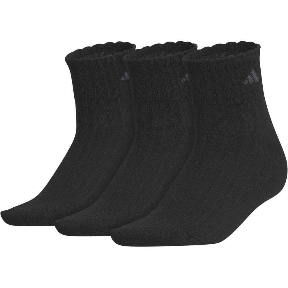 imageadidas womens Womens Sport Fashion 3pack Quarter Ruffle Ankle Sock for Women Low CutBlackCarbon Grey