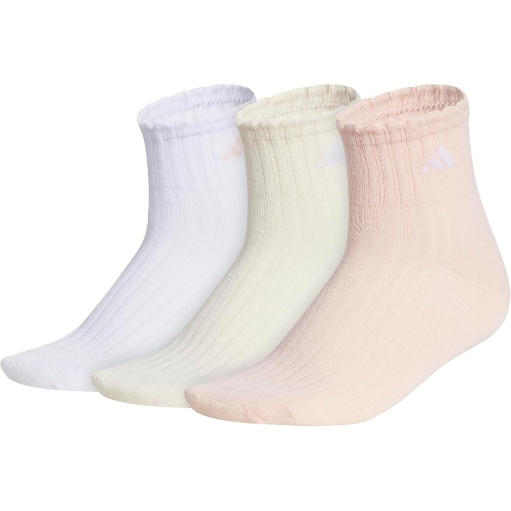 imageadidas womens Womens Sport Fashion 3pack Quarter Ruffle Ankle Sock for Women Low CutBlush PinkWonder WhiteSemi Ice Tangerine Orange