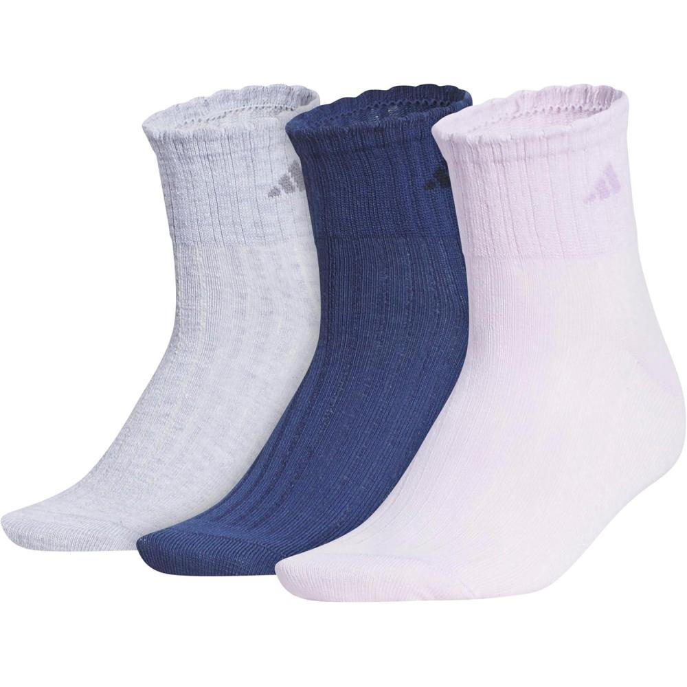 imageadidas womens Womens Sport Fashion 3pack Quarter Ruffle Ankle Sock for Women Low CutIce LavenderNoble IndigoCool Light Heather