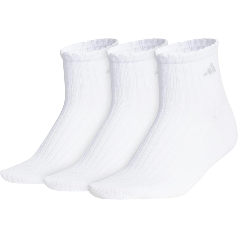 imageadidas womens Womens Sport Fashion 3pack Quarter Ruffle Ankle Sock for Women Low CutWhiteClear Grey