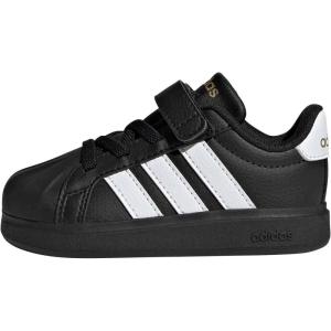 Adidas Baby-Boy’s Streettalk Elastic Lace & Strap Sneaker(Black/White/Gold Metallic)