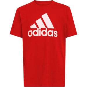 adidas Boys Short Sleeve Cotton T-Shirt Graphic Tshirt Tee(Red Core)