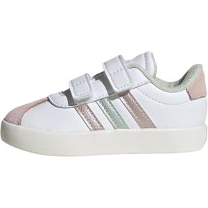 adidas Unisex-Child Vl Court 3.0 Hook & Loop(Ftwr White Linen Green Met Sandy Pink Met)