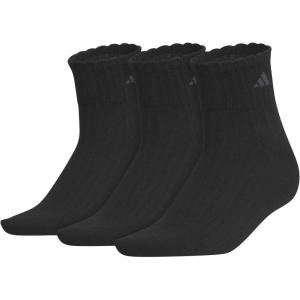 adidas womens Women’s Sport Fashion 3-pack Quarter Ruffle Ankle Sock for Women Low Cut(Black/Carbon Grey)