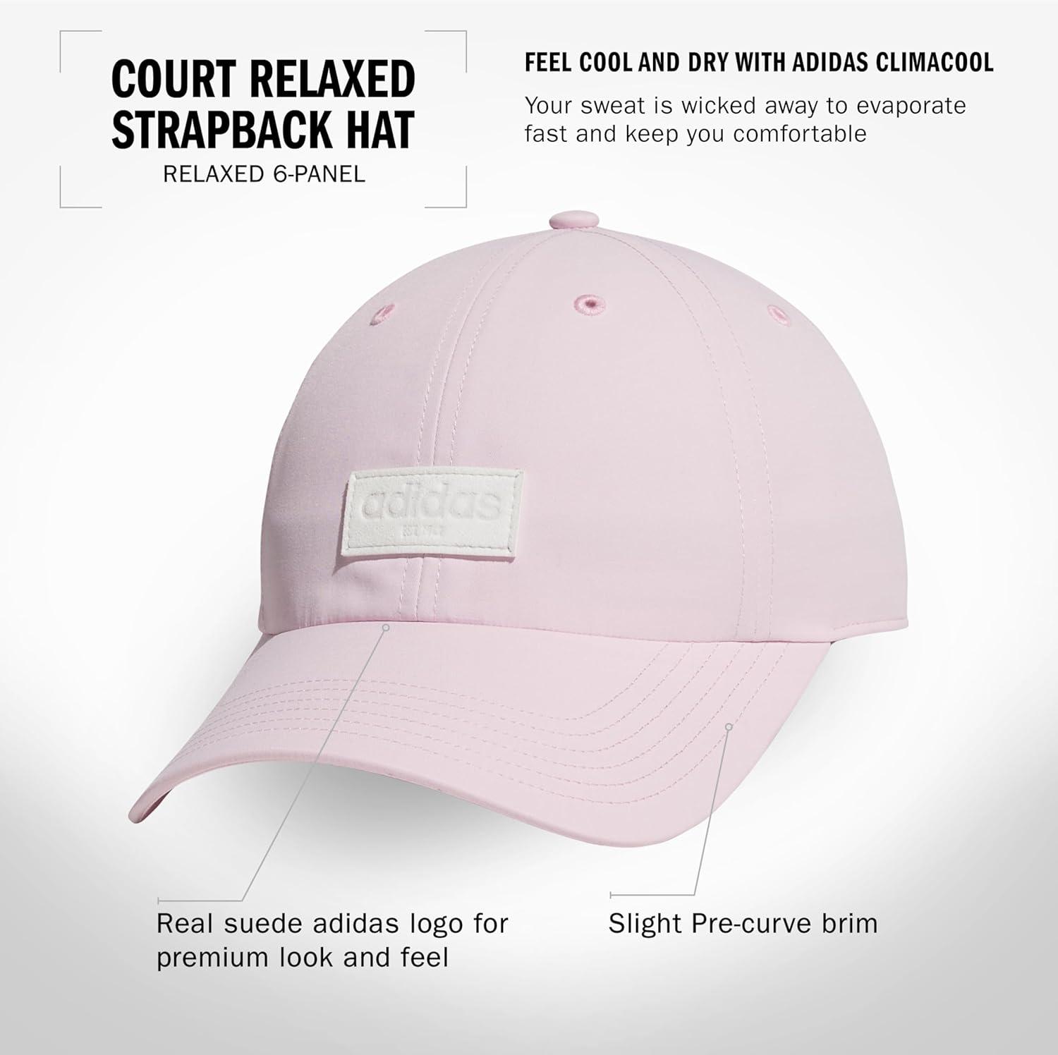 imageAdidas UnisexAdult Court Relaxed Fit Strapback HatClear PinkWhiteGrey One