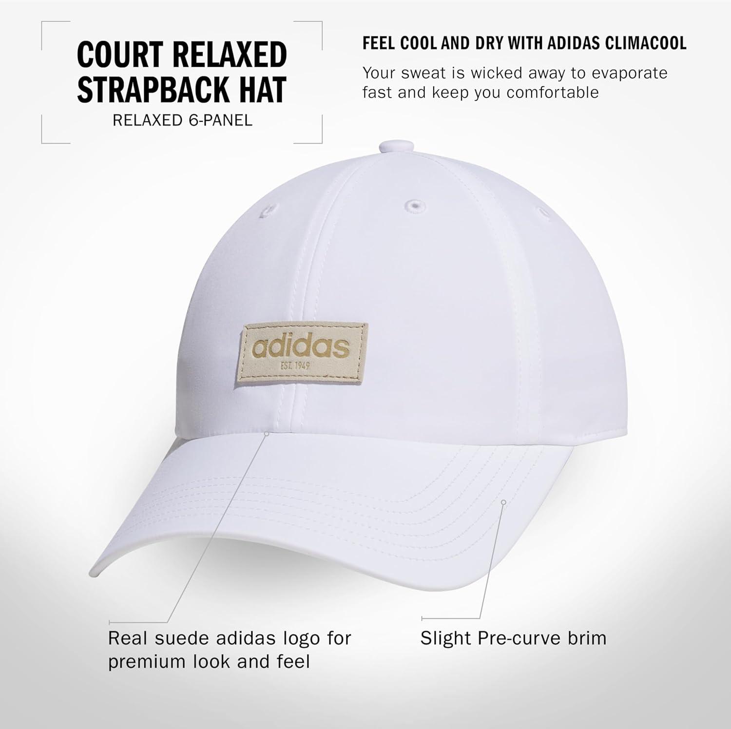 imageAdidas UnisexAdult Court Relaxed Fit Strapback HatWhiteHemp Beige