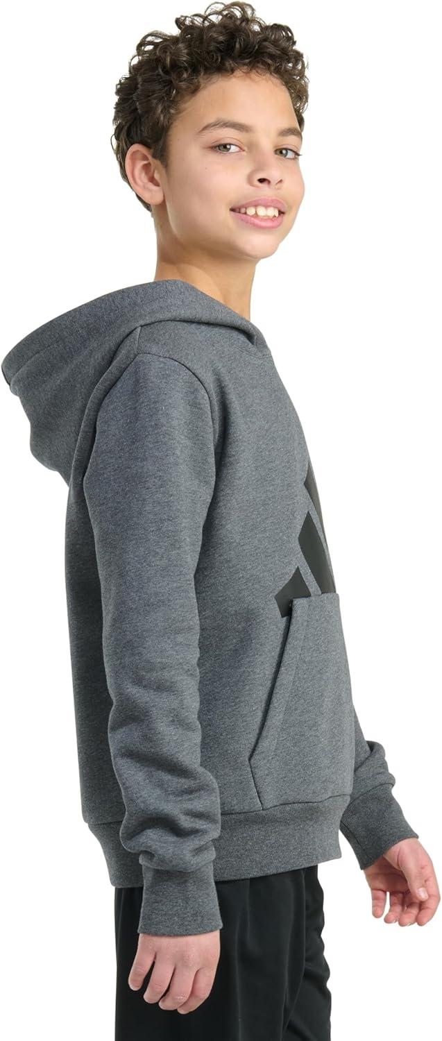 imageadidas Boys Long Sleeve Essential Linear Embroidered Fleece Pullover HoodieDark Grey Heather