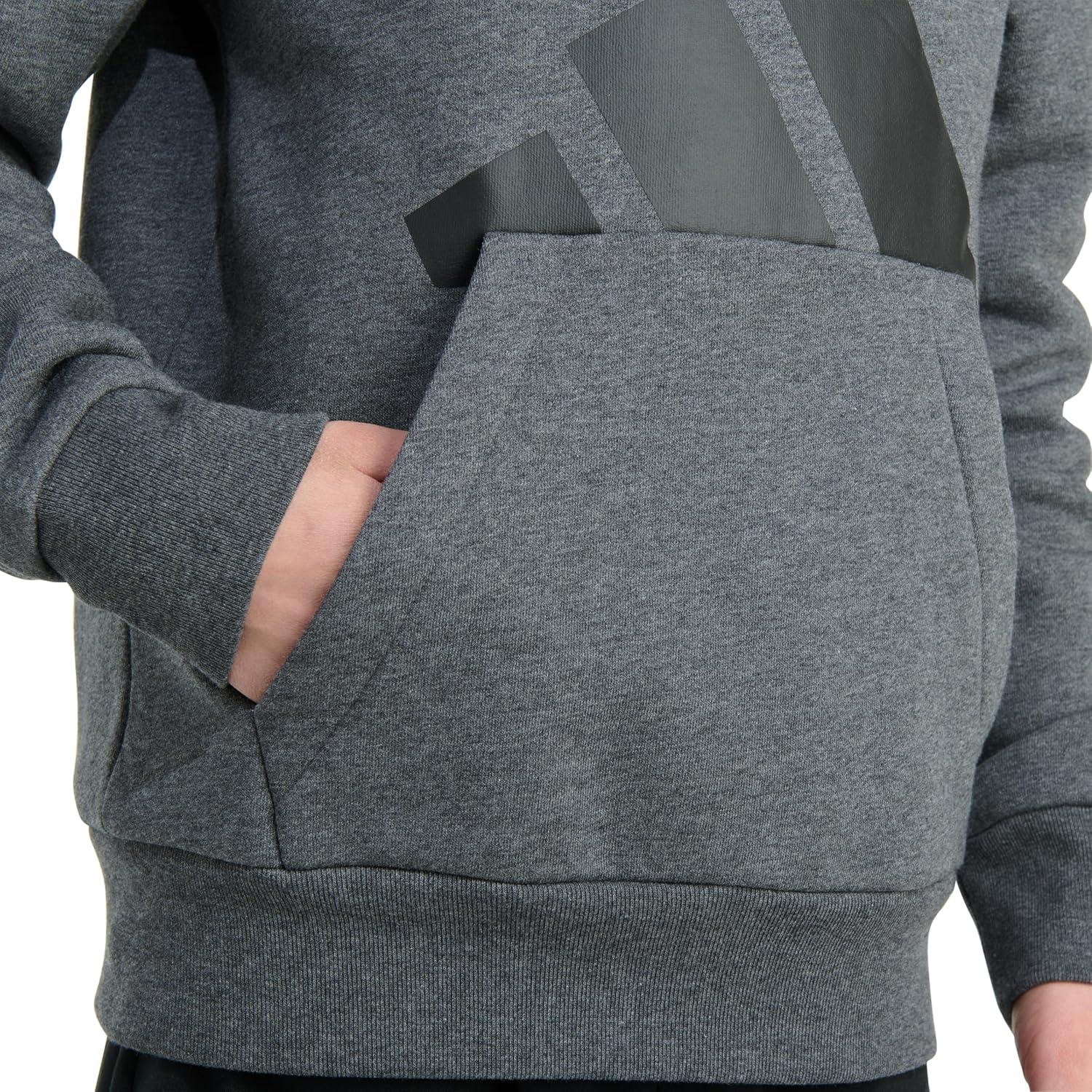 imageadidas Boys Long Sleeve Essential Linear Embroidered Fleece Pullover HoodieDark Grey Heather