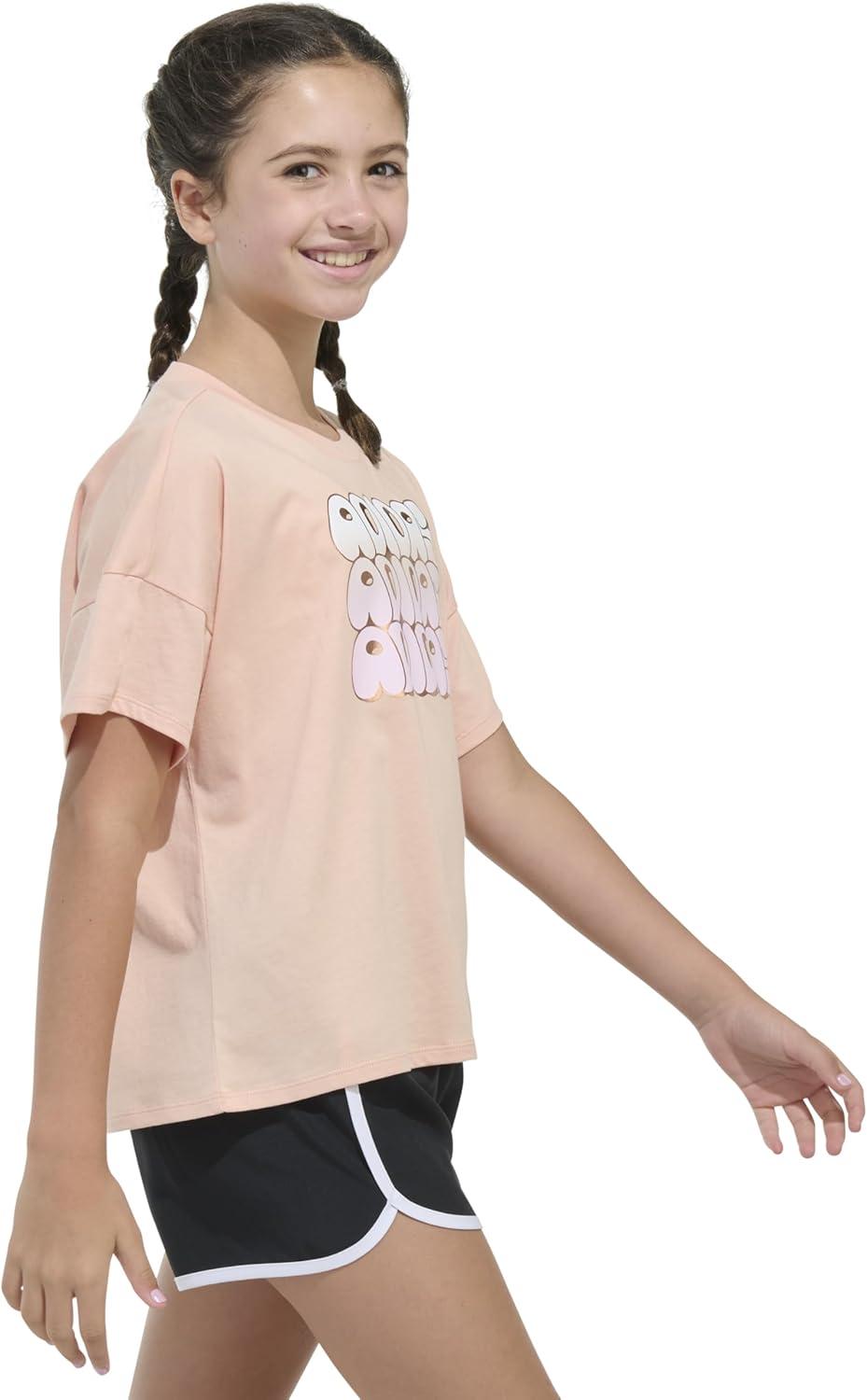 imageadidas Girls Short Sleeve Drop Shoulder Graphic Tee ShirtPowder Coral