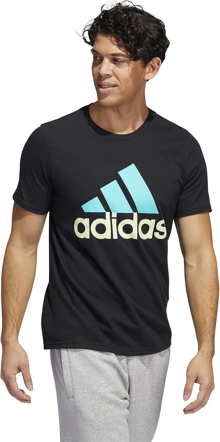 imageadidas Mens Basic Badge Of Sport TeeBlackSemi Mint RushAlmost Lime