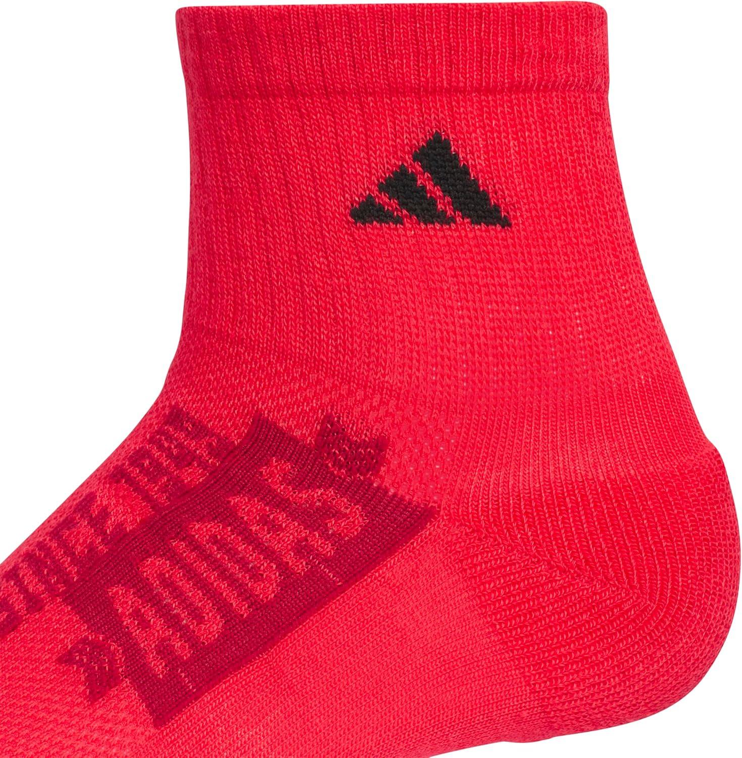 imageadidas Unisex Kids Quarter Ankle Socks for Boys and Girls Youth 6Pack Athletic Cushioned and ComfortablePure Ruby RedBlackWhiteGraphic