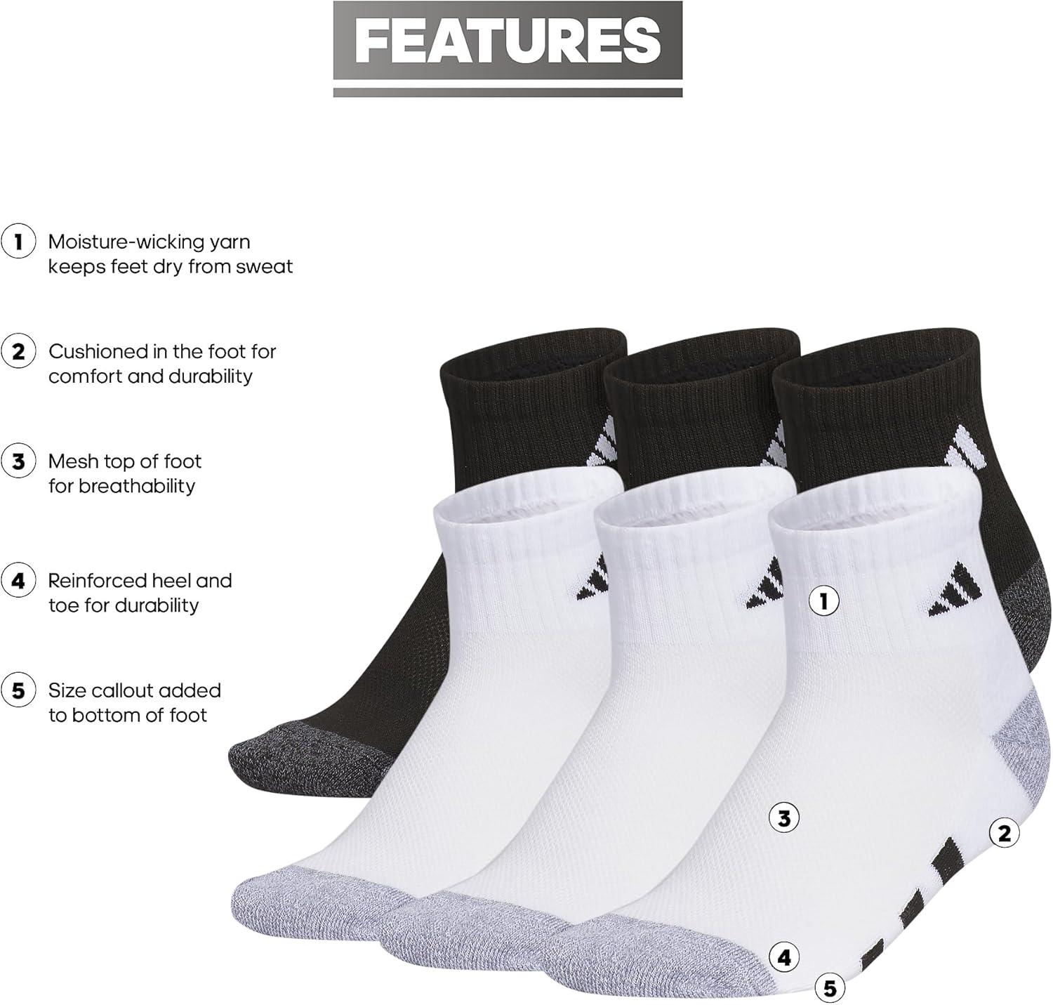 imageadidas Unisex Kids Quarter Ankle Socks for Boys and Girls Youth 6Pack Athletic Cushioned and ComfortableWhiteBlackWhite