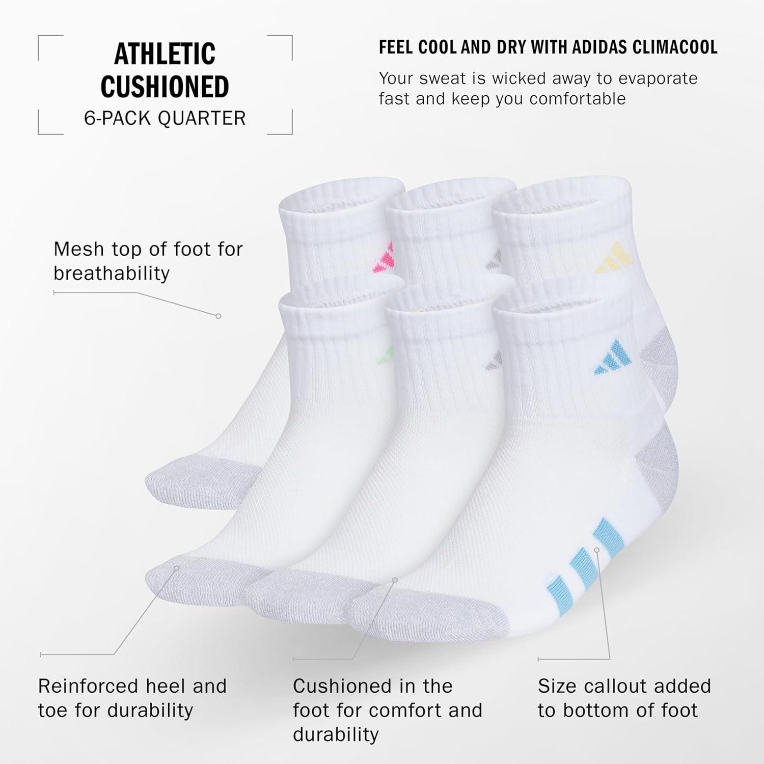 imageadidas Unisex Kids Quarter Ankle Socks for Boys and Girls Youth 6Pack Athletic Cushioned and ComfortableWhiteClear Onix GreyPulse Magenta PinkGirls