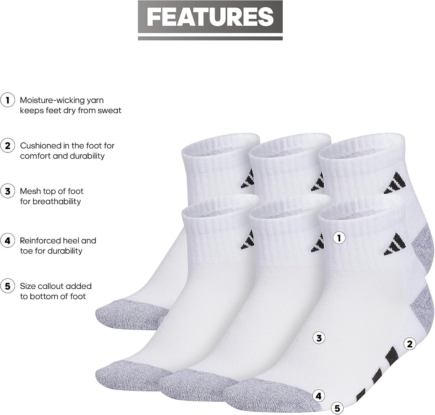 imageadidas Unisex Kids Quarter Ankle Socks for Boys and Girls Youth 6Pack Athletic Cushioned and ComfortableWhiteGreyBlack