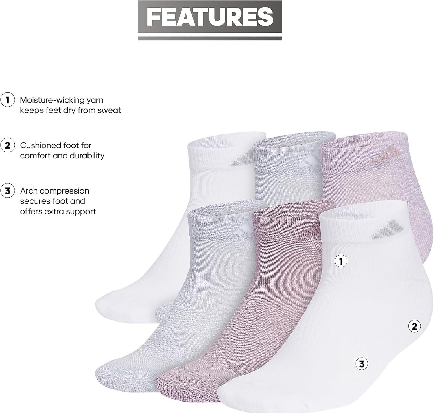 imageadidas Womens Athletic Cushioned 6Pack Low CutPreloved Fig PurpleClear Onix GreyWhite