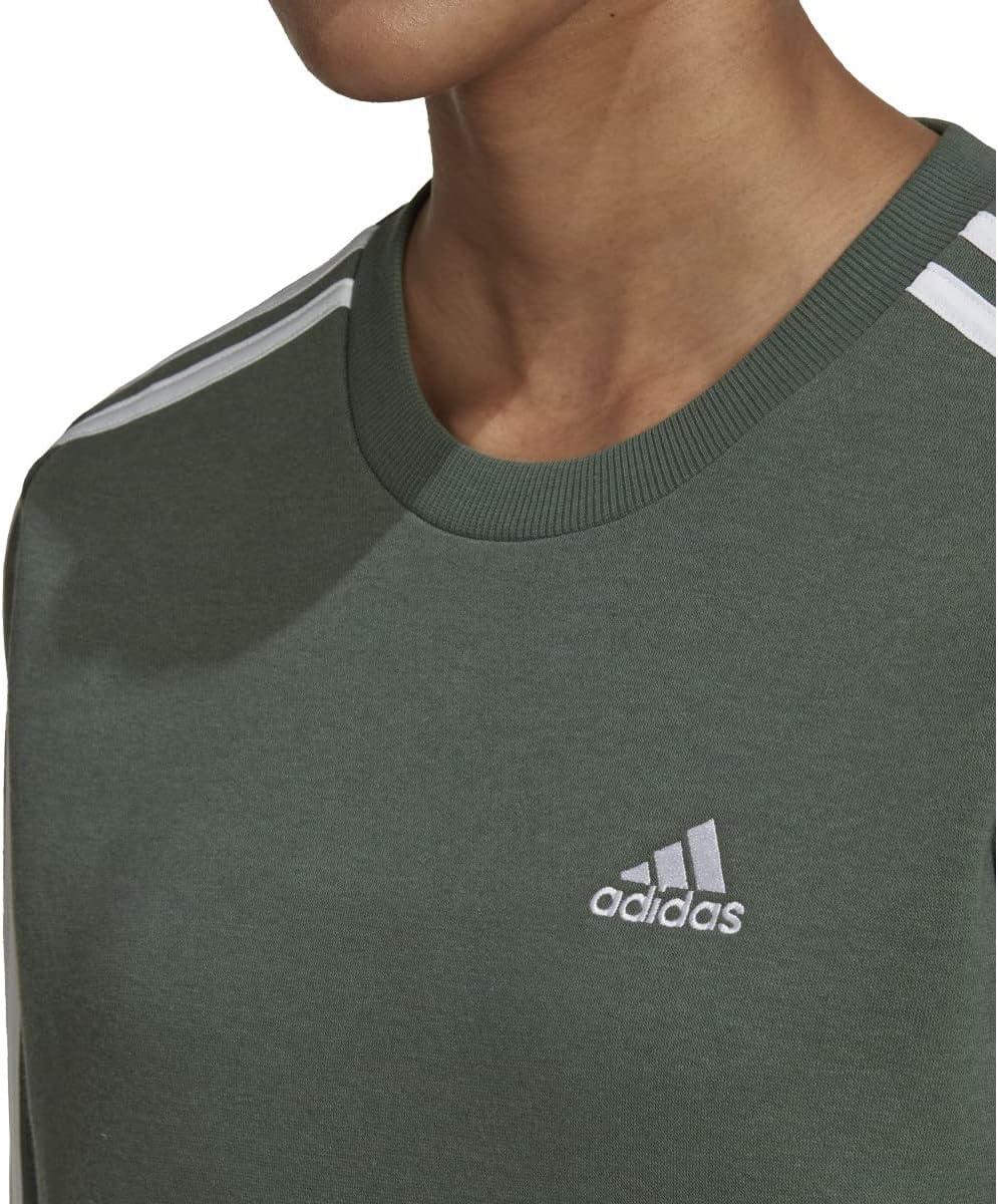 imageadidas Womens Essentials 3Stripes Fleece SweatshirtGreen Oxidewhite