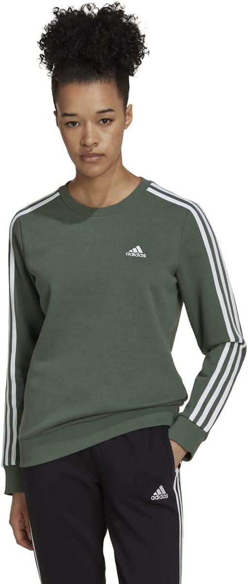 imageadidas Womens Essentials 3Stripes Fleece SweatshirtGreen Oxidewhite
