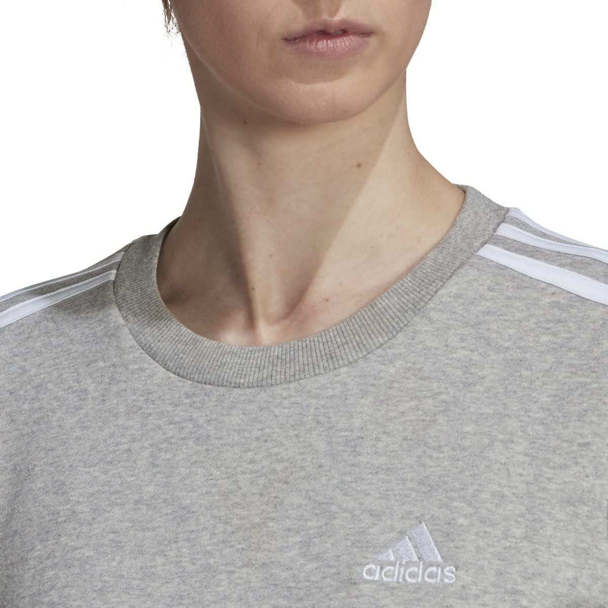 imageadidas Womens Essentials 3Stripes Fleece SweatshirtMedium Grey Heatherwhite