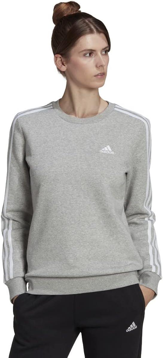 imageadidas Womens Essentials 3Stripes Fleece SweatshirtMedium Grey Heatherwhite