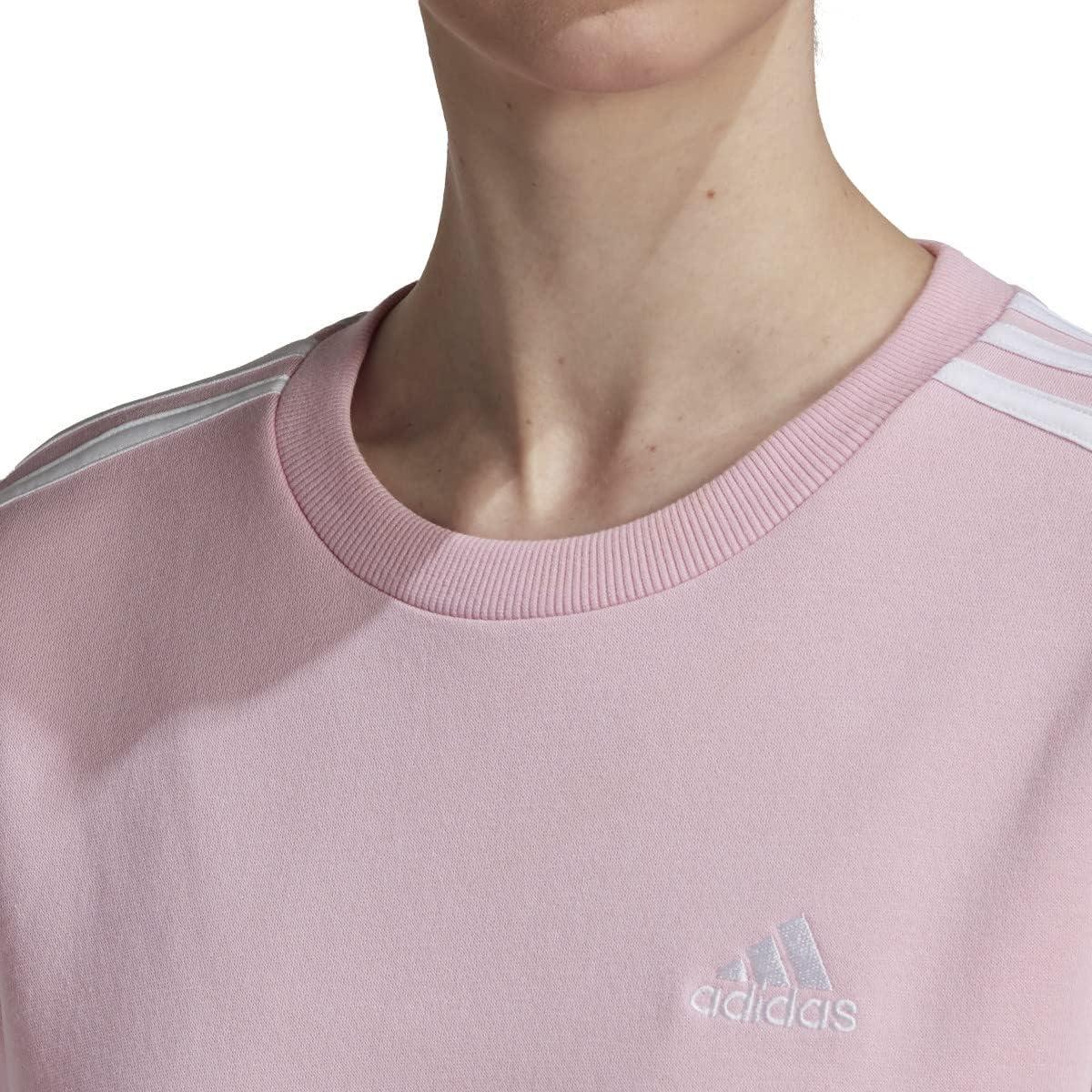 imageadidas Womens Essentials 3Stripes Fleece SweatshirtTrue Pinkwhite