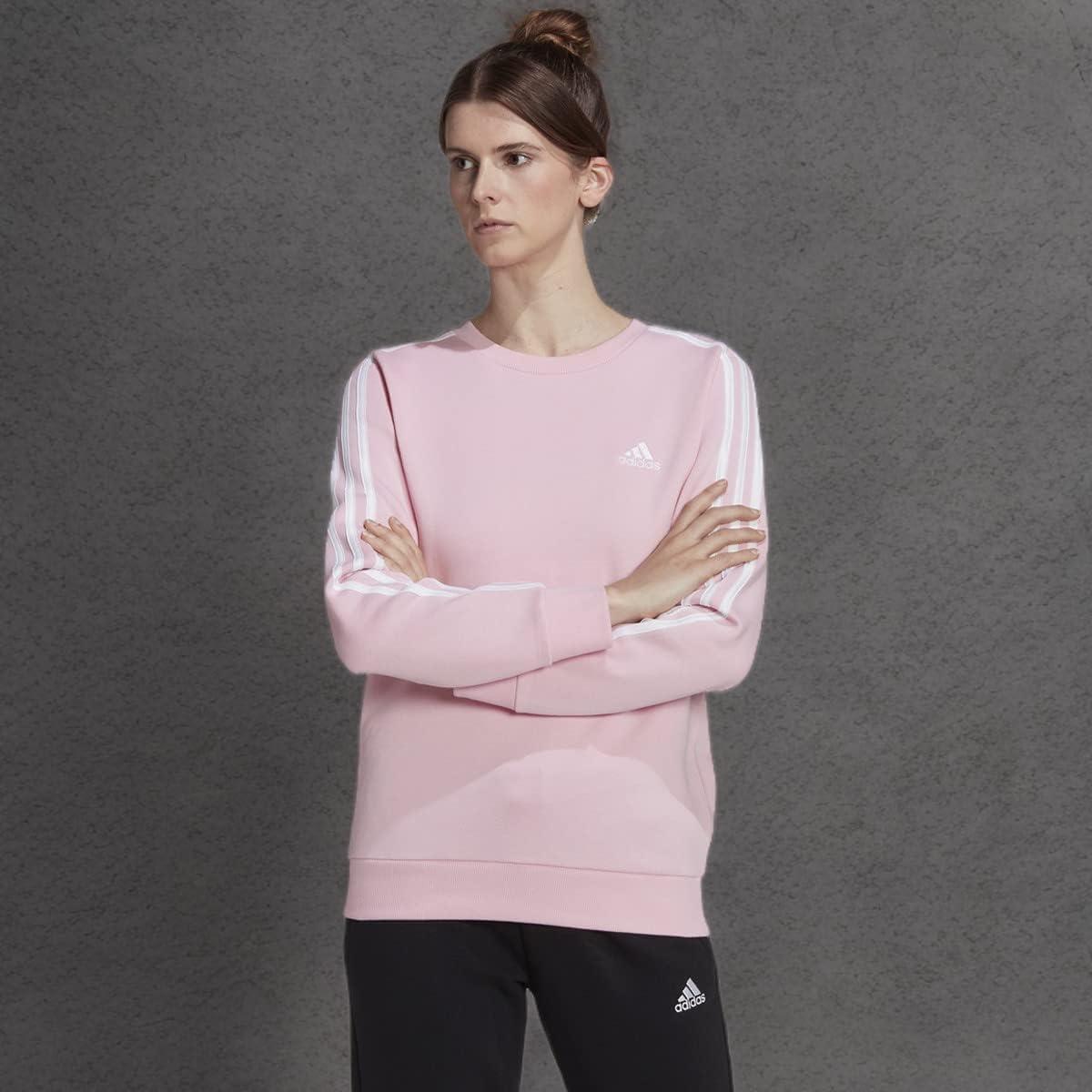 imageadidas Womens Essentials 3Stripes Fleece SweatshirtTrue Pinkwhite