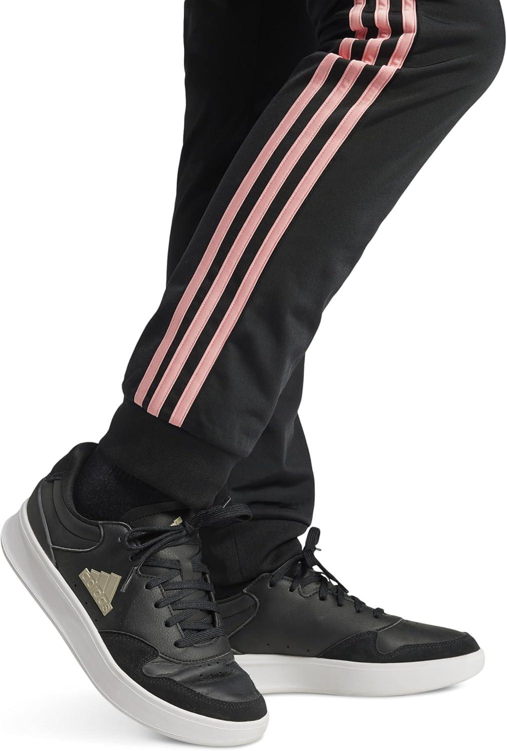 imageadidas Womens Essentials Fleece Tapered Cuff PantsBlackSemi Pink Spark
