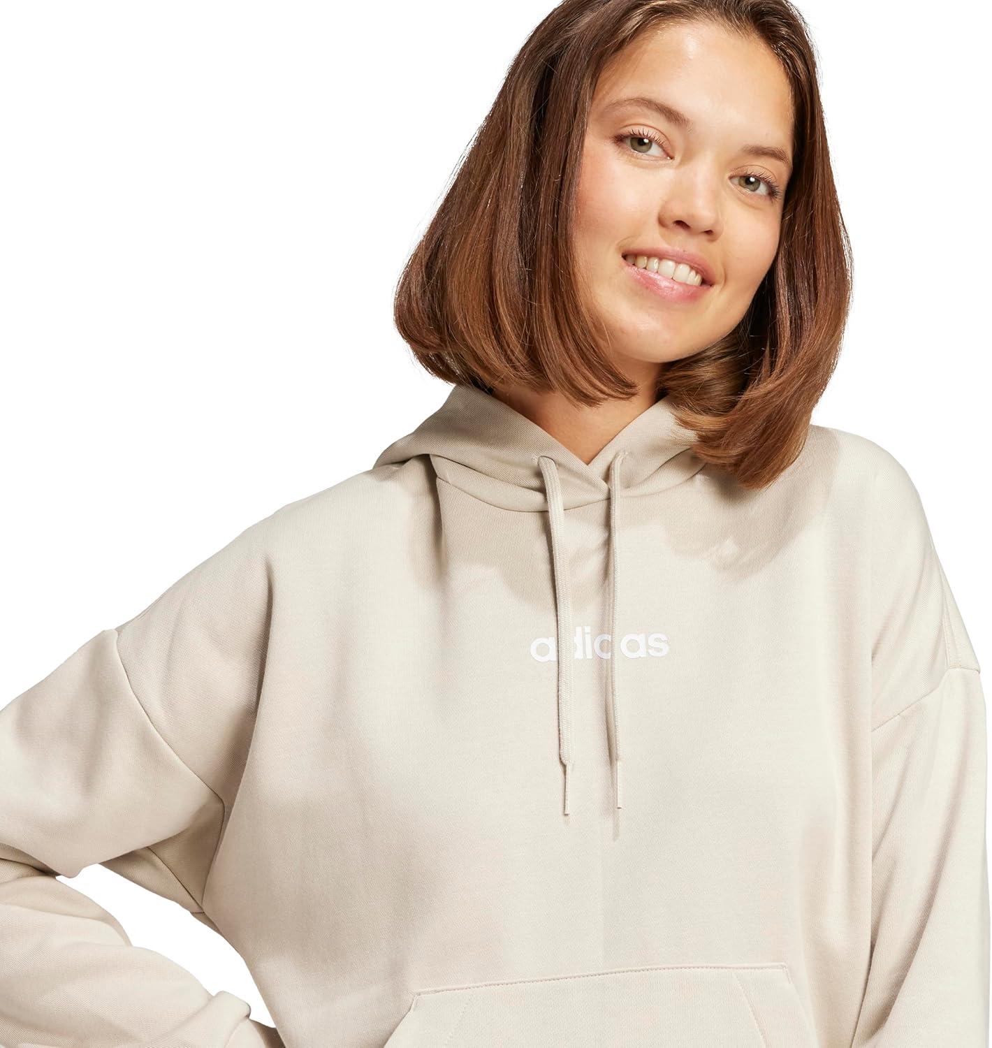 imageadidas Womens Essentials Linear Fleece HoodieWonder AluminaWhite