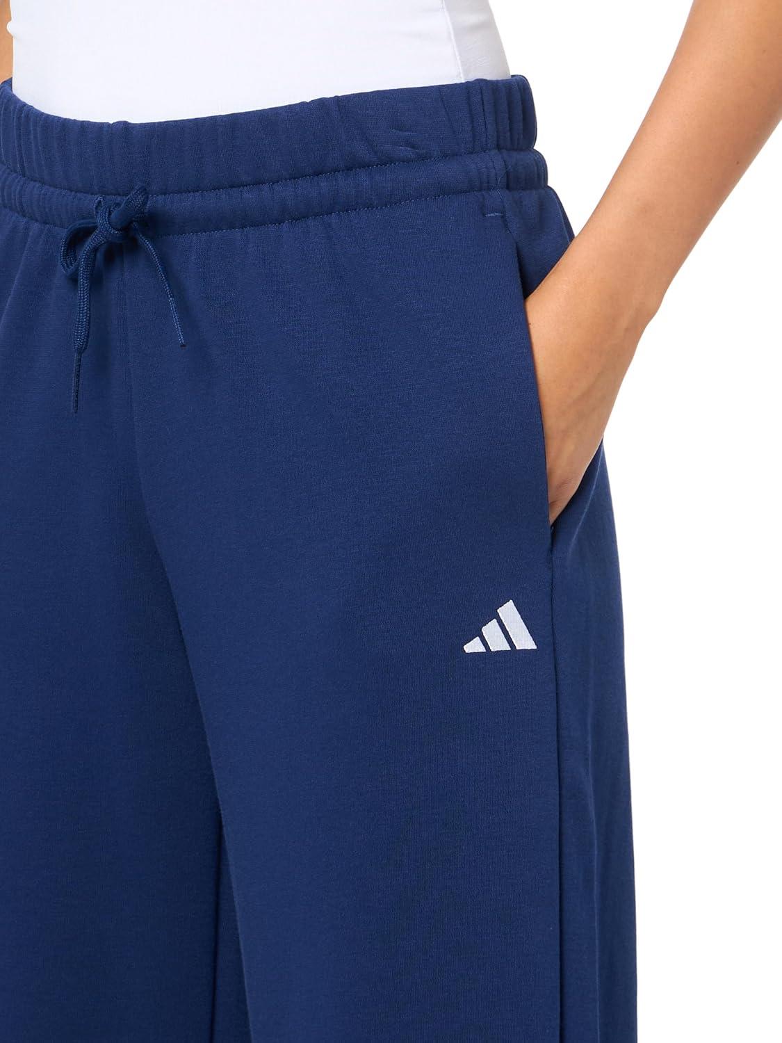 imageadidas Womens Essentials Small Logo Feelcozy Open Hem PantsDark BlueWhite