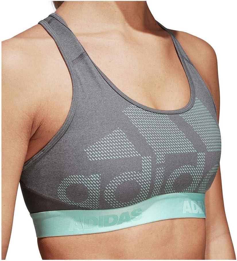 imageadidas Womens Medium Suppor Racer Back Dont Rest Alphaskin Padded Bra W Removable PadsDark Grey HeatherGrey FourClear MintBig Logo