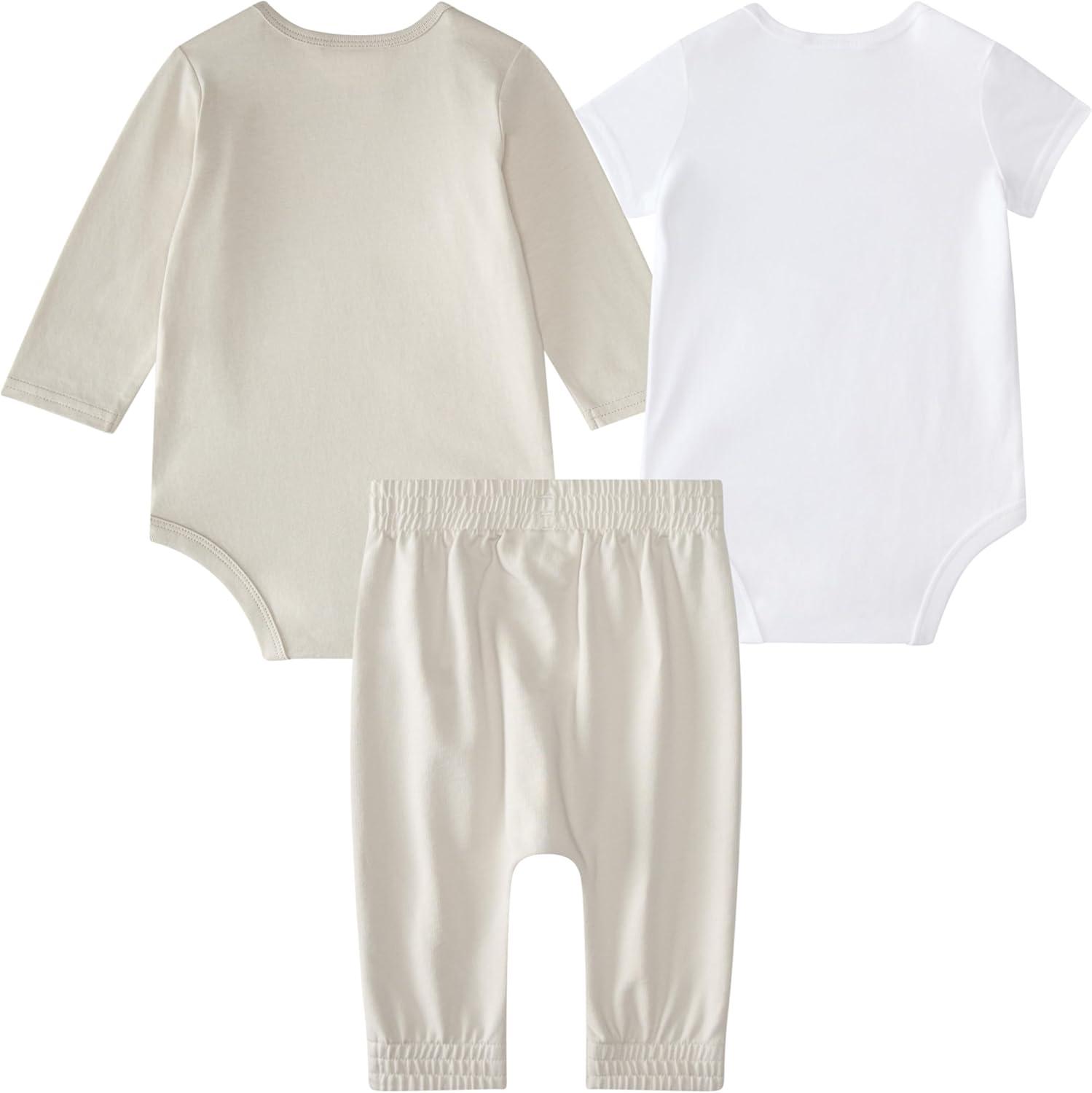 imageadidas babyboys 3piece Linear Logo Bodyshirt ampamp Pant SetTan With White