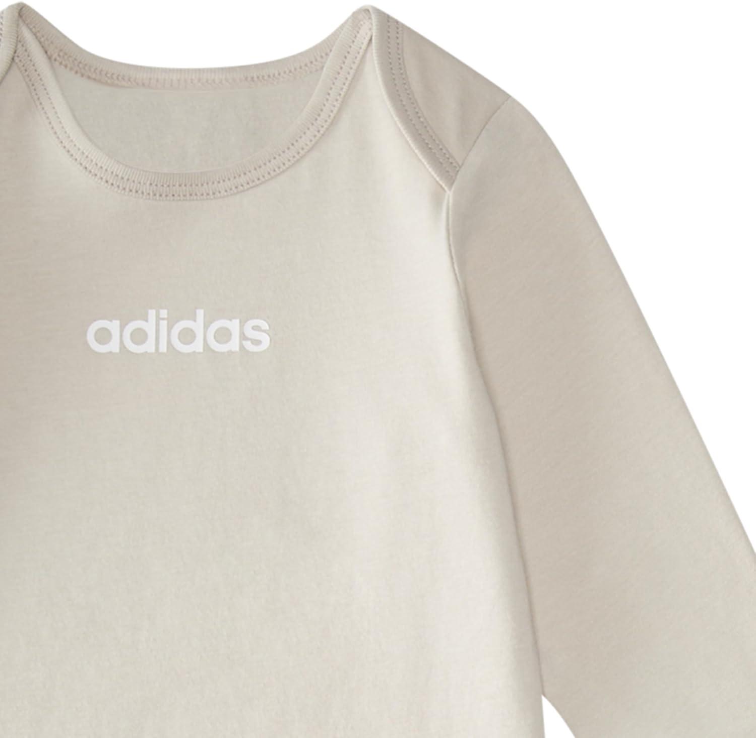 imageadidas babyboys 3piece Linear Logo Bodyshirt ampamp Pant SetTan With White