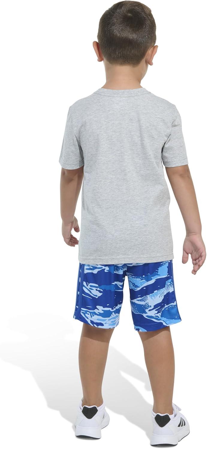 imageadidas boys Short Sleeve Cotton Heather Tee Shirt and Aop Camo Short SetMedium Grey Heather