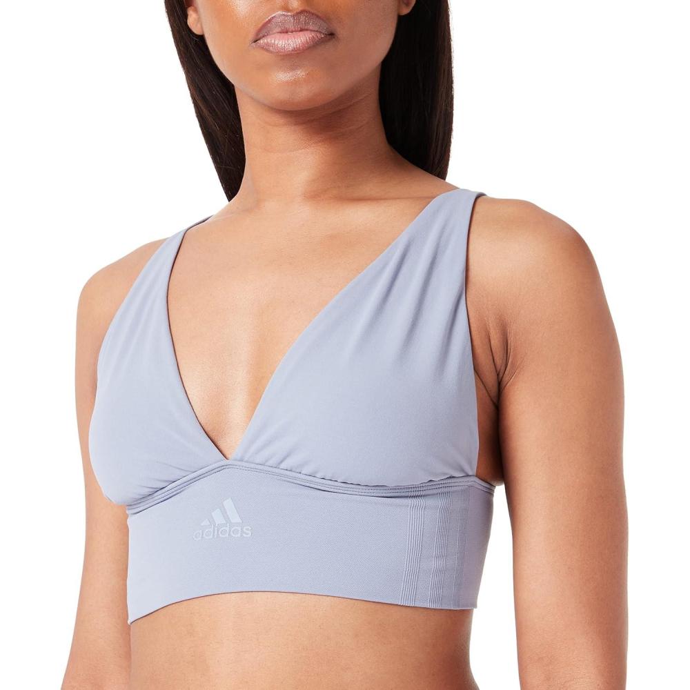 imageAdidas Womens MicroStretch Lounge BraSeamless Comfort ampamp Support209 Greyblue