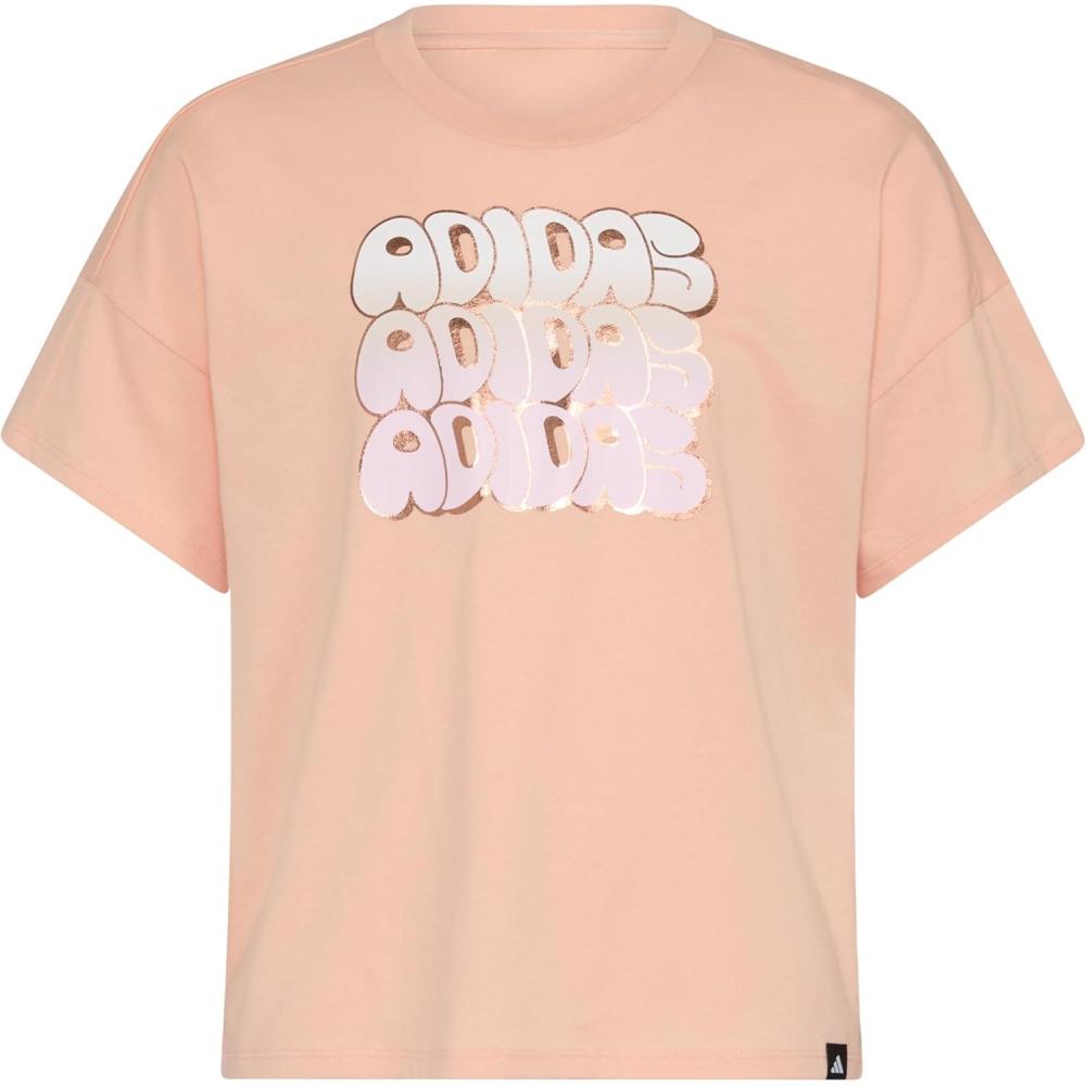 imageadidas Girls Short Sleeve Drop Shoulder Graphic Tee ShirtPowder Coral