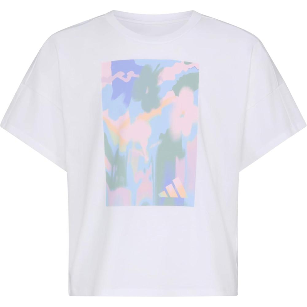 imageadidas Girls Short Sleeve Drop Shoulder Graphic Tee ShirtWhiteMulti