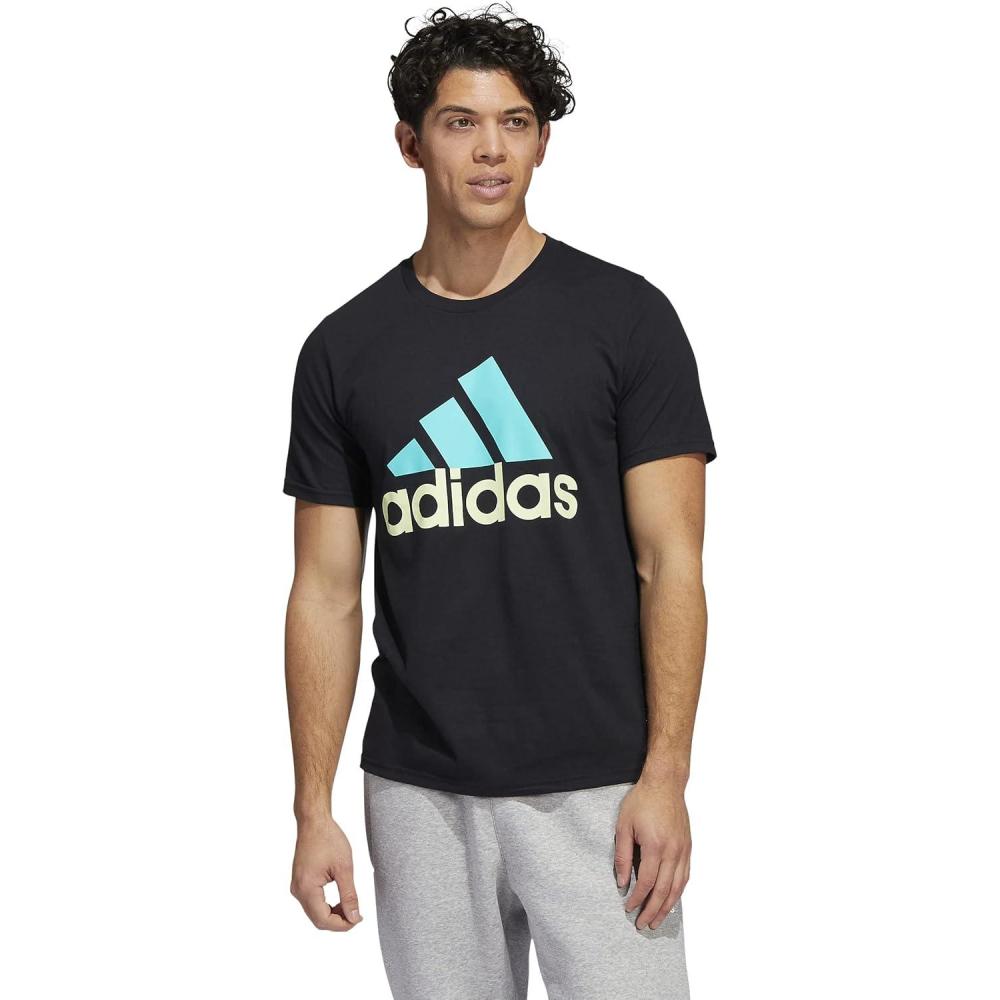 imageadidas Mens Basic Badge Of Sport TeeBlackSemi Mint RushAlmost Lime