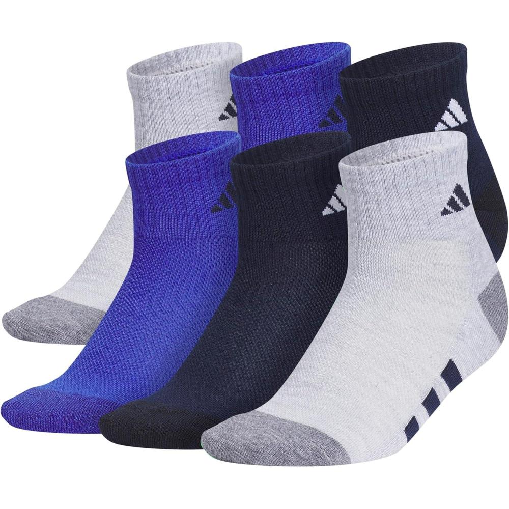 imageadidas Unisex Kids Quarter Ankle Socks for Boys and Girls Youth 6Pack Athletic Cushioned and ComfortableCool Light HeatherCollegiate NavySemi Lucid Blue