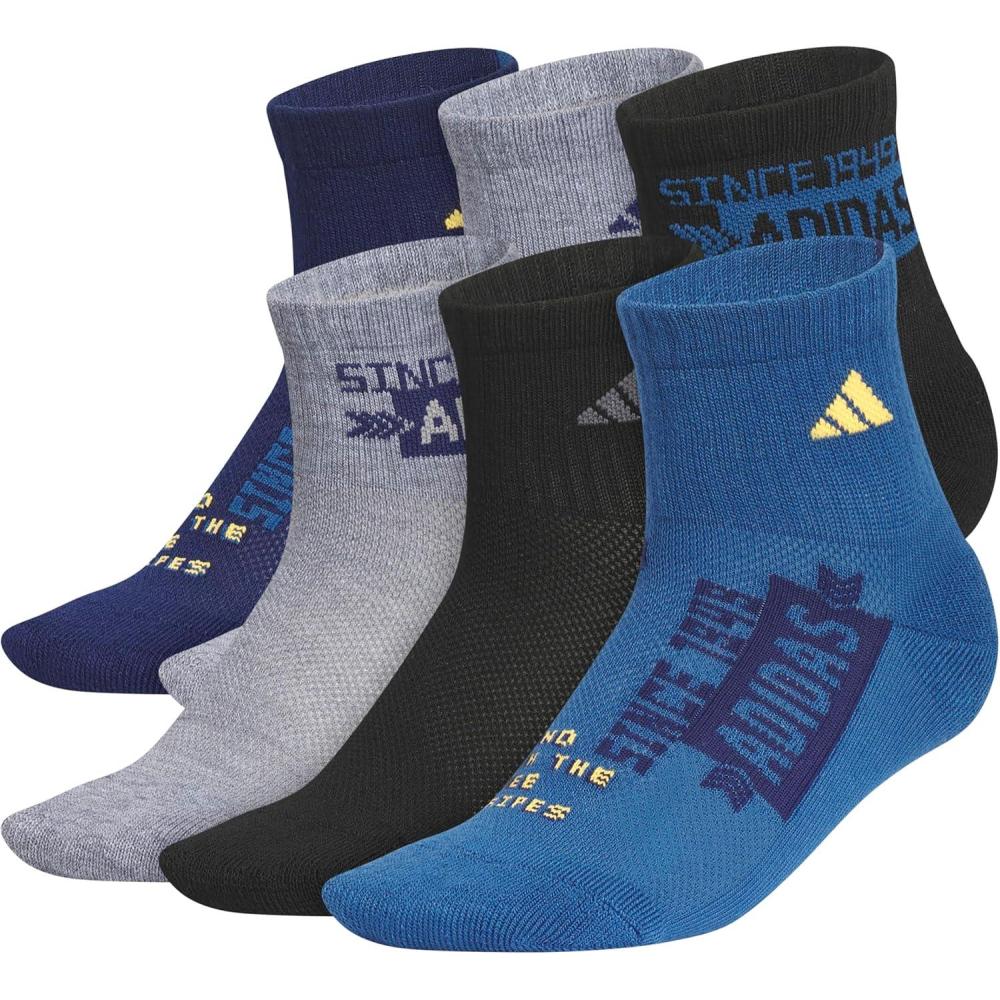 imageadidas Unisex Kids Quarter Ankle Socks for Boys and Girls Youth 6Pack Athletic Cushioned and ComfortableDark BlueHeather GreyLucid Tangerine OrangeGraphic