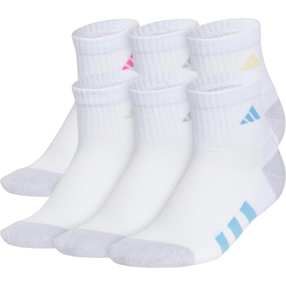 imageadidas Unisex Kids Quarter Ankle Socks for Boys and Girls Youth 6Pack Athletic Cushioned and ComfortableWhiteClear Onix GreyPulse Magenta PinkGirls