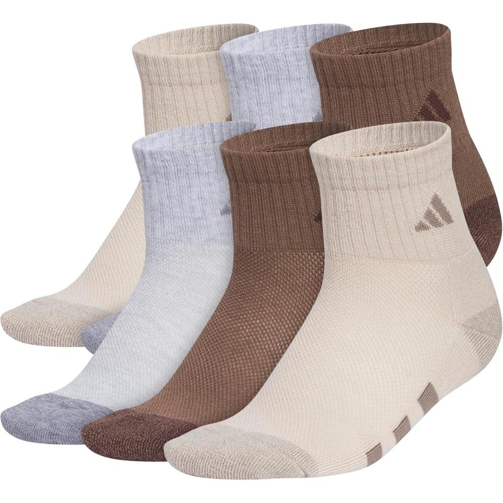 imageadidas Unisex Kids Quarter Ankle Socks for Boys and Girls Youth 6Pack Athletic Cushioned and ComfortableWonder BeigeCool Light HeatherEarth Strata Brown