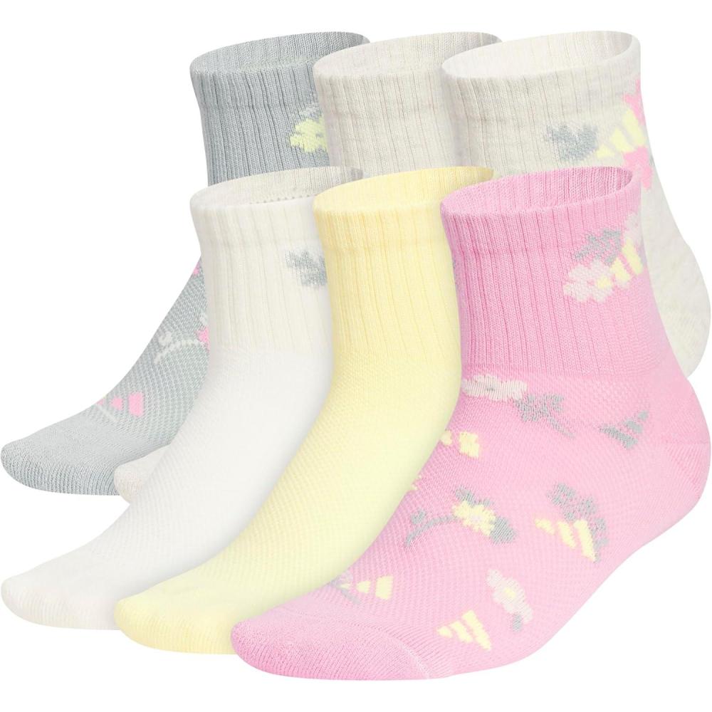 imageadidas Unisex Kids Quarter Ankle Socks for Boys and Girls Youth 6Pack Athletic Cushioned and ComfortableWonder Sage GreenAlumina HeatherWonder WhiteGirls