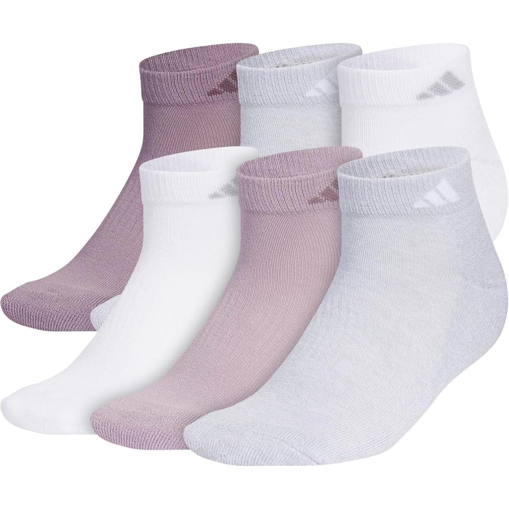 imageadidas Womens Athletic Cushioned 6Pack Low CutPreloved Fig PurpleClear Onix GreyWhite