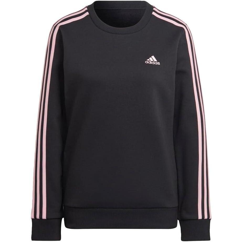 imageadidas Womens Essentials 3Stripes Fleece SweatshirtBlacktrue Pink